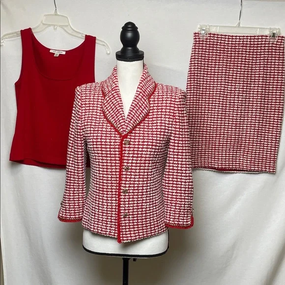 St. John couture metallic crystal gold chain trim 3 pc knit boucle Tweed - Picture 14 of 17